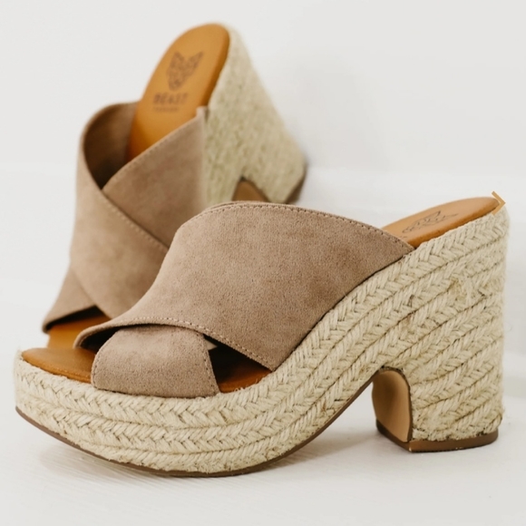 New! Espadrille Platform Crisscross Strap Slip On Wedge Heel Jute Suede … - Picture 4 of 6
